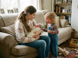 mãe com bebê e criança