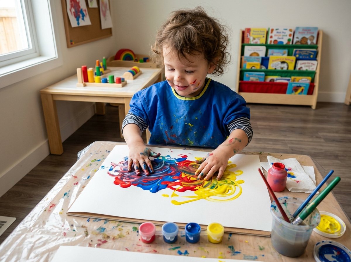 criança brincando com tinta